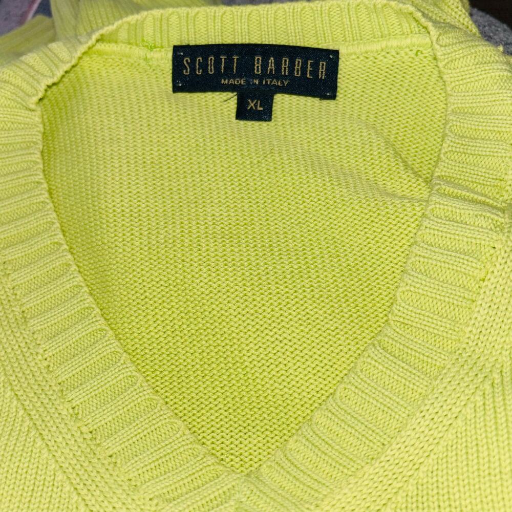 Scott Barber Green Sweater Mens XL V-neck Long Sleeve 100% Cotton Made in Italy - Picture 3 of 8